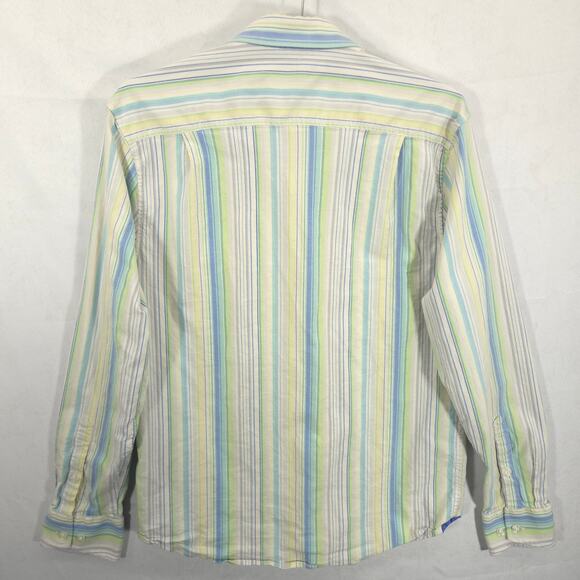 Tommy Bahama Shirt Mens Large Green Blue Striped Silk Blend Stretch Long Sleeve - Picture 4 of 8